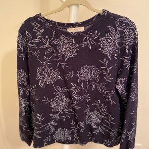 LOFT Navy Blue Floral Print Sweater Size Large